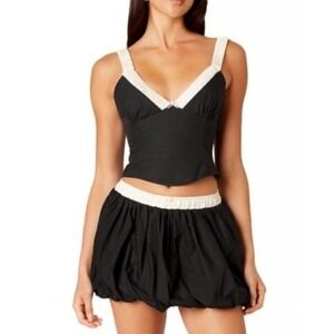 NIA Serafina Crop‎ Top & Smith Mini Bubble Skirt Set Size Small NEW black/cream